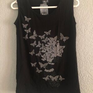 Black Butterfly Embellished Women's Top